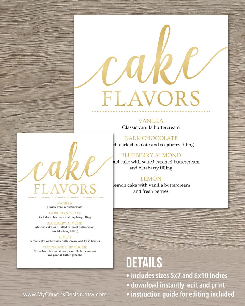 Cake Flavors Sign Cake Table Sign Wedding Menu Template - Etsy