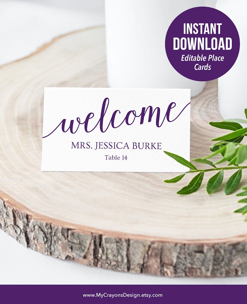 Purple Place Cards Template / Purple Wedding Name Cards / DIY - Etsy