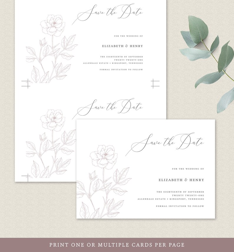 Mauve Save the Date Template Save the Date Card Fine Art Elegant Wedding Invitations