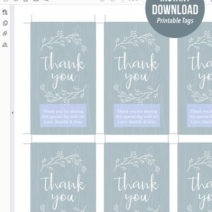 Rustic Thank You Tags, Gift Tag Template, Dusty Blue Wedding Favor Tags ...