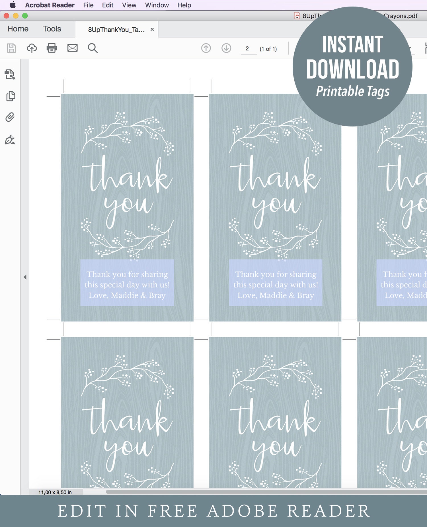 Rustic Thank You Tags Gift Tag Template Dusty Blue Wedding | Etsy