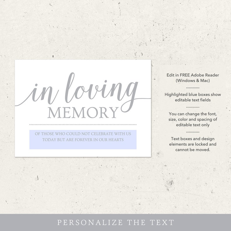 Loving Memory Sign / Wedding Remembrance Sign / Printable | Etsy