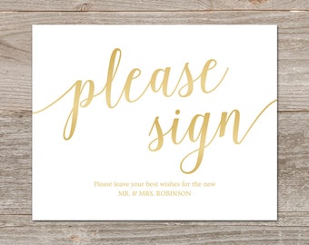 Gold Wedding Guest Book Sign Printable / Please Sign Guest Book Alternative Sign / Gold Wedding Signs, Instant Download