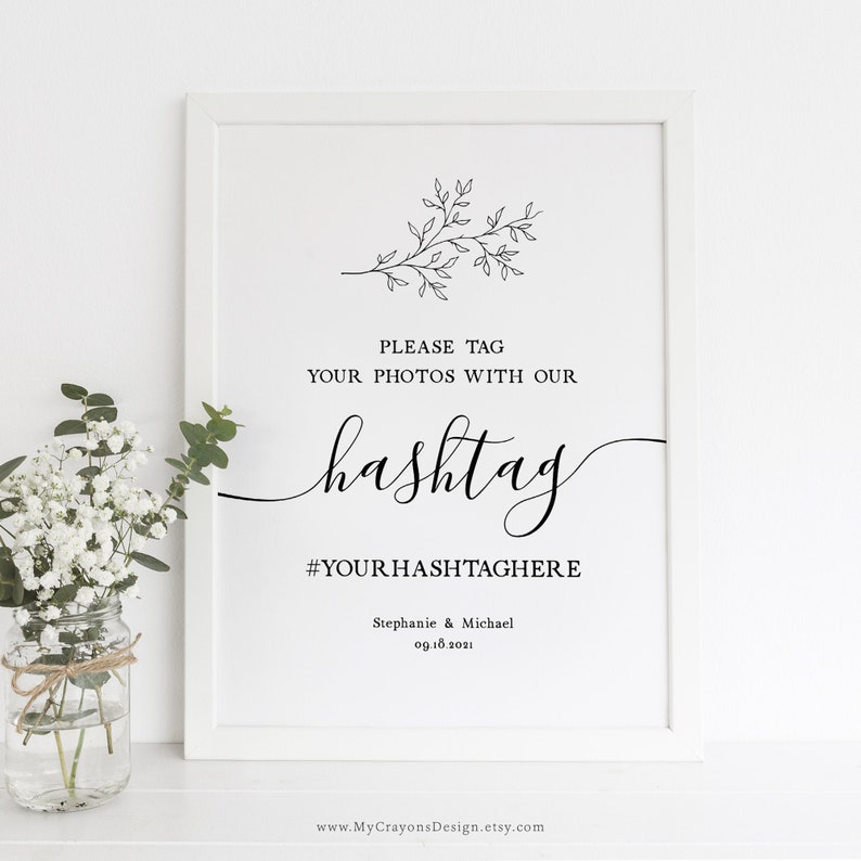 Wedding Hashtag Sign Printable Rustic Wedding Decor Editable - Etsy