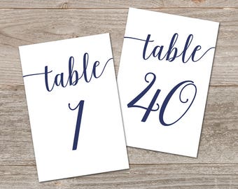 Navy Table Numbers Wedding Printables / Printable Table Numbers 1-40 / Navy Wedding Decor