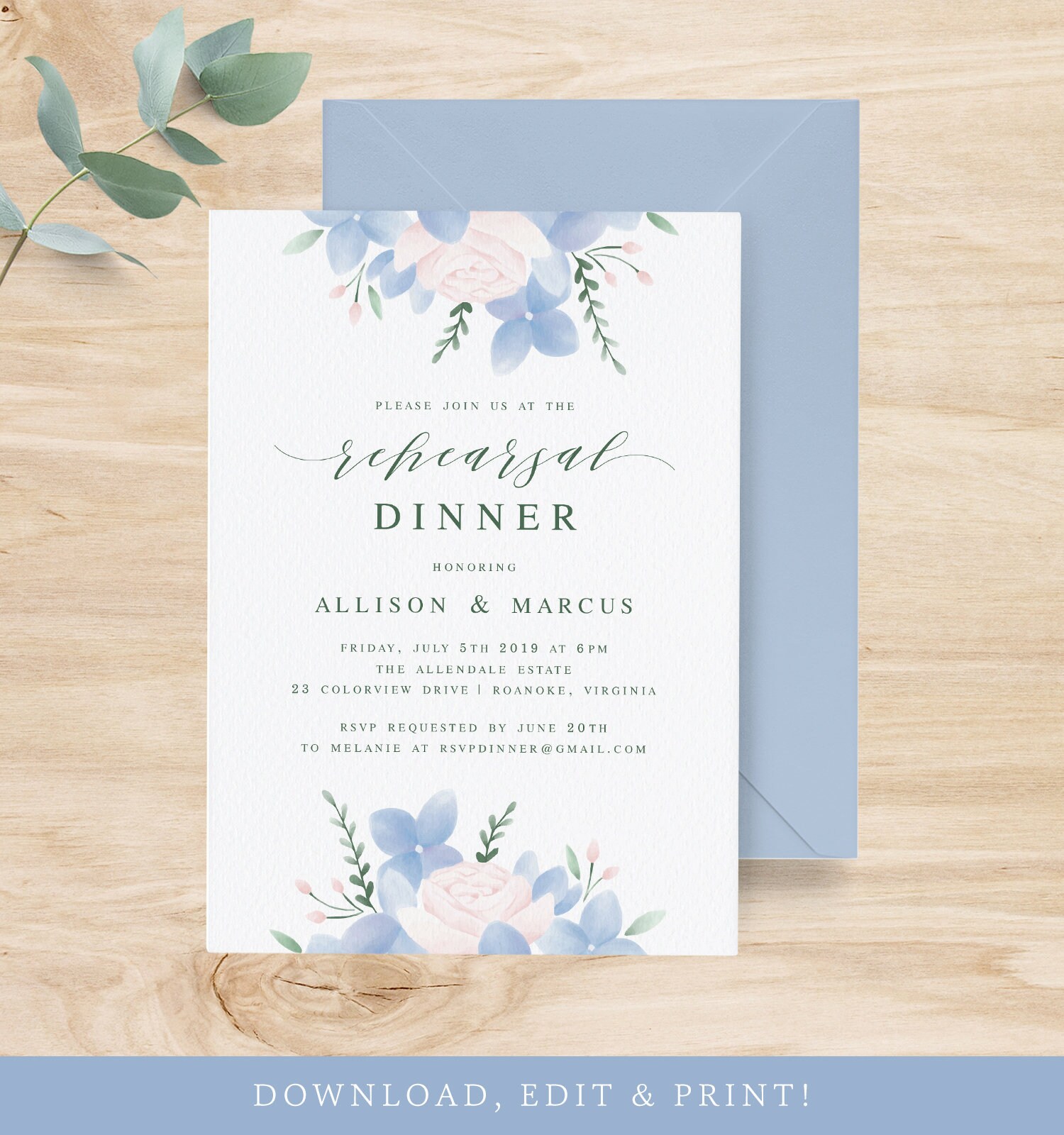 Rehearsal Dinner Invitation Template / Hydrangea Wedding | Etsy Rehearsal Dinner Invitation Template / Hydrangea Wedding | Etsy