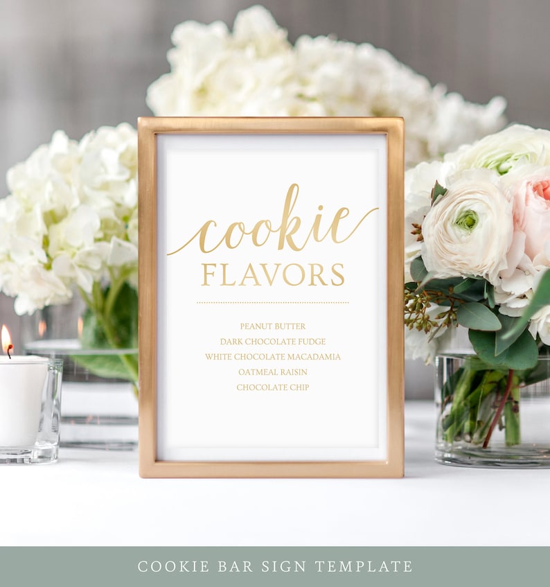 Dessert Table Sign / Cookie Bar Sign Template / Gold Wedding Decor / Printable Wedding Signs Gold image 4