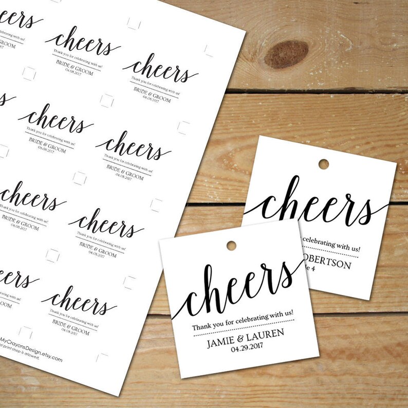 Cheers Tags Welcome Drink Tags for Wedding Favors Printable | Etsy