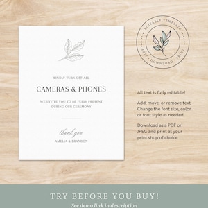 Unplugged Ceremony Sign, No Phones Ceremony Sign, No Photos Wedding Sign Printable, Minimalist Wedding Signs image 3