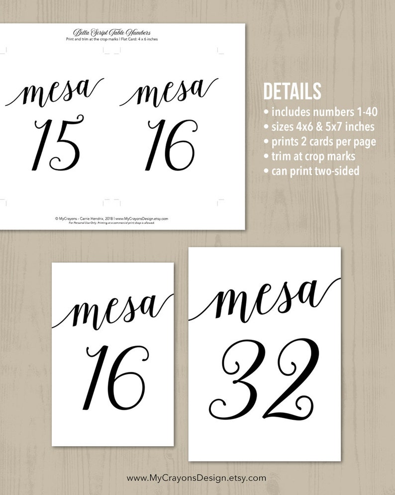 Números de Mesa 140 DIY Table Number Printable / Simple Etsy