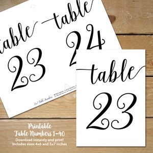 Printable Table Numbers 1-40 / Black Table Numbers for Wedding / 5x7, 4x6 Table Numbers Printable Instant Download image 2