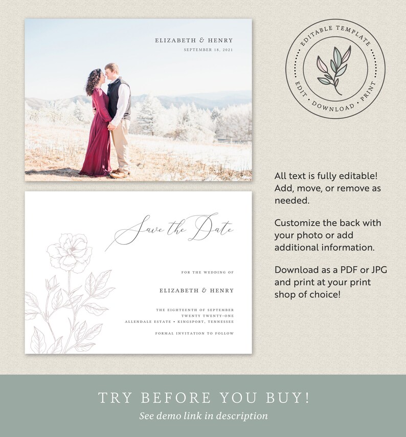 Mauve Save the Date Template Save the Date Card Fine Art Elegant Wedding Invitations