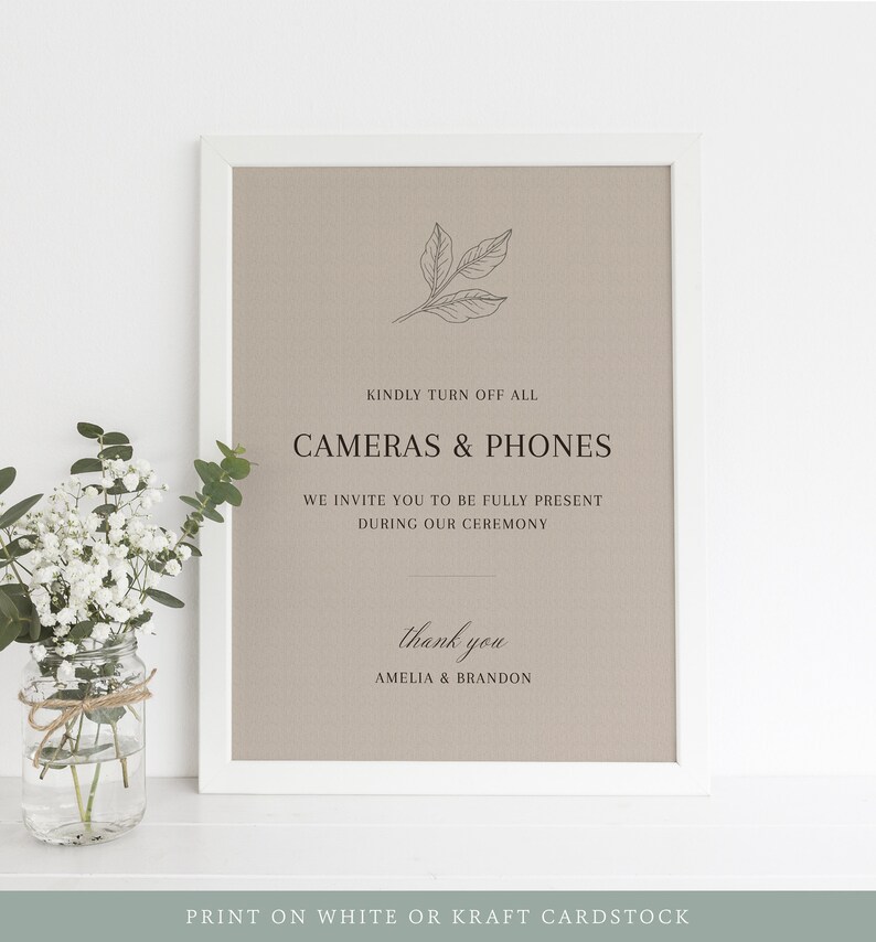 Unplugged Ceremony Sign, No Phones Ceremony Sign, No Photos Wedding Sign Printable, Minimalist Wedding Signs image 4