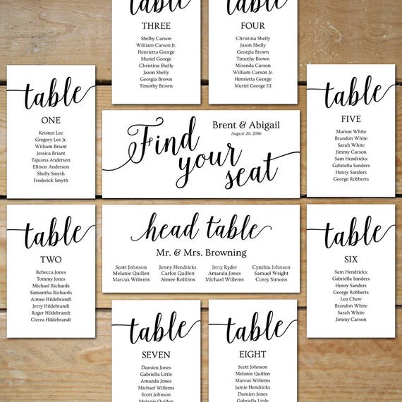 Printable Seating Chart Wedding Seating Chart Cards // Etsy