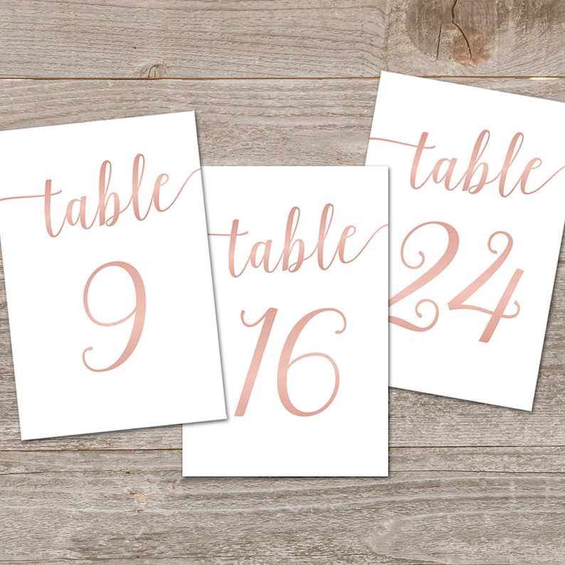 rose gold table numbers 1 40 printable table numbers rose etsy