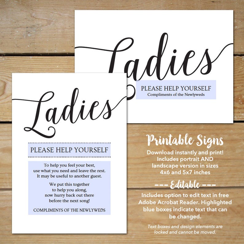 Wedding Bathroom Signs / Wedding Bathroom Basket Sign / Rustic Wedding Sign Printable image 2