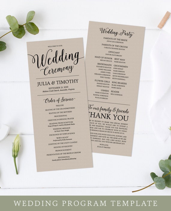Rustic Wedding Programs Printable Wedding Programs Instant Etsy