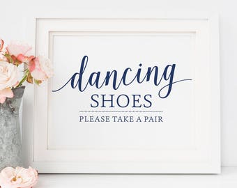 Dancing Shoes Sign, Navy Wedding Flip Flop Sign, Printable Wedding Signs Navy