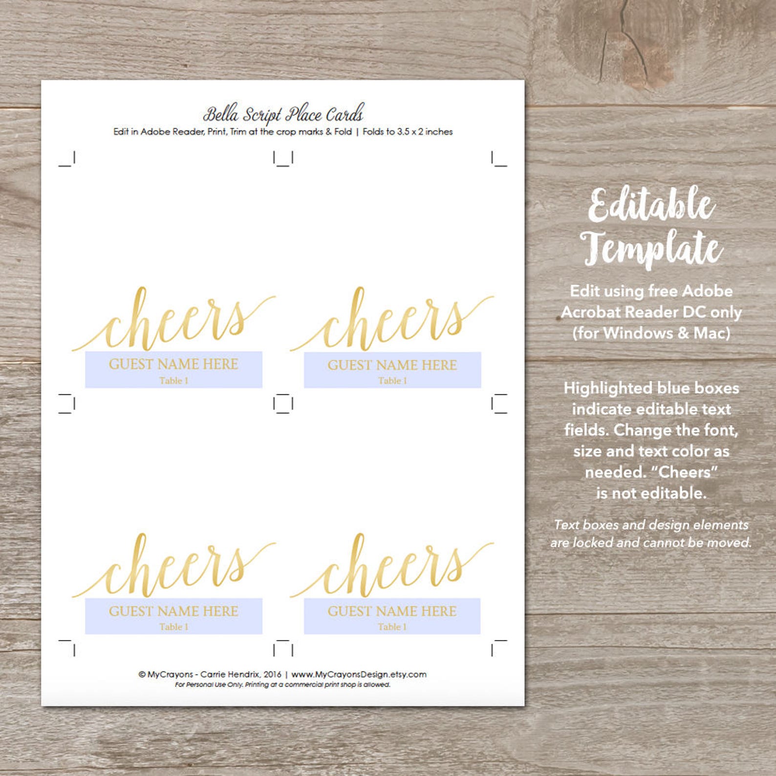 Wedding Place Cards Gold Wedding Place Card Template Welcome - Etsy