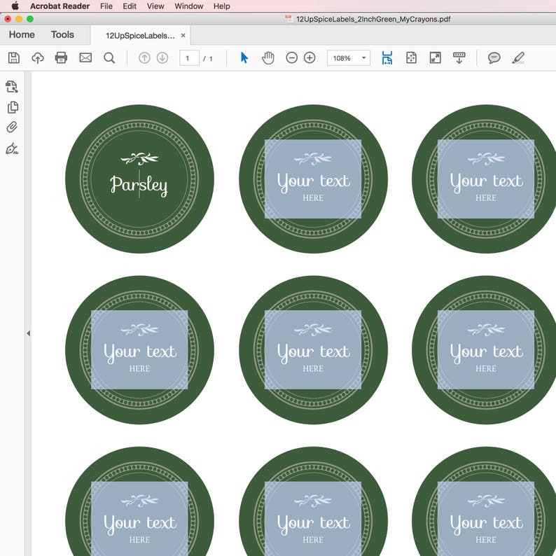 printable spice labels green instant download kitchen etsy