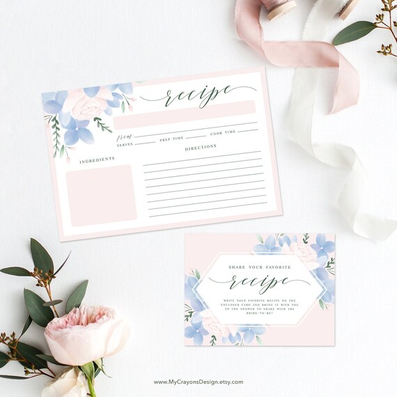 Bridal Shower Recipe Cards and Inserts Printable Recipe Cards | Etsy