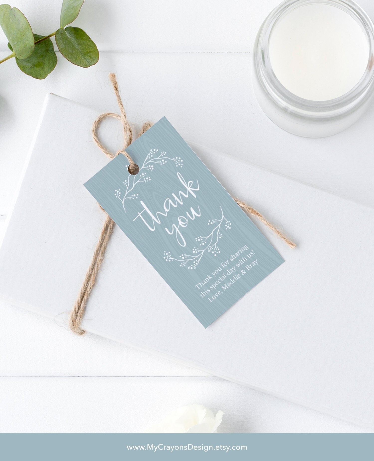 Rustic Thank You Tags Gift Tag Template Dusty Blue Wedding | Etsy