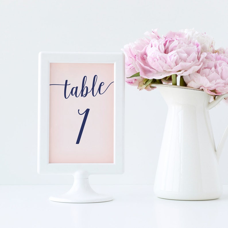 Navy and Blush Table Numbers 140 / Wedding Table Numbers Etsy