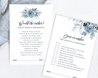 Bridal Shower Games Bundle, Dusty Blue Wedding Shower Games Printable, Instant Download