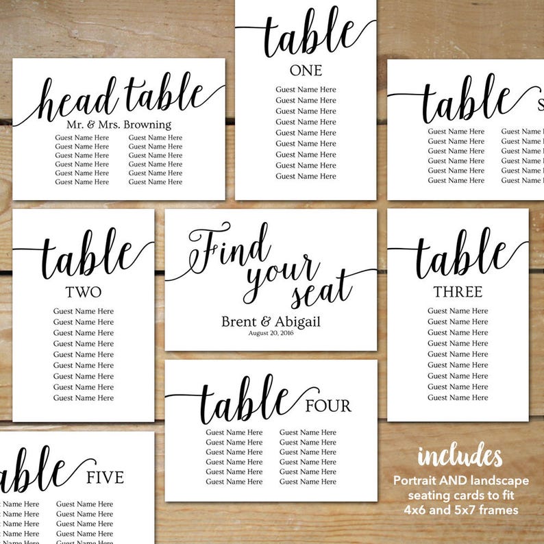 Seating Chart Wedding Template / Wedding Seating Chart Cards / Wedding Seating Plan / Seating Chart Template for Picture Frame Collage image 2