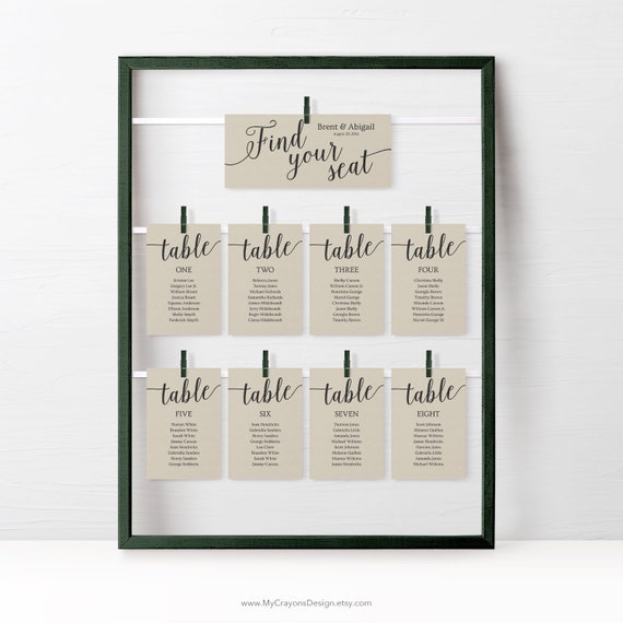 Seating Chart Cards For Wedding