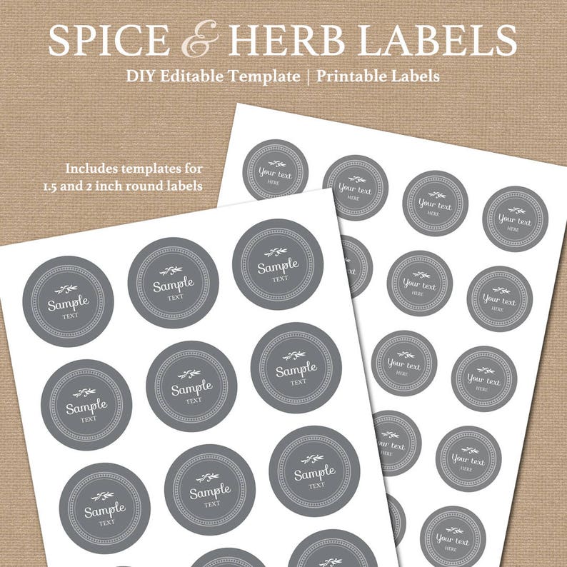 Gray Spice Labels Template Pantry Labels Spice Jar Labels Etsy