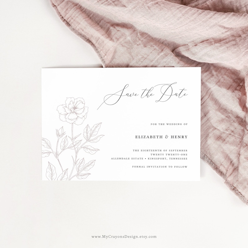 Mauve Save the Date Template Save the Date Card Fine Art Elegant Wedding Invitations