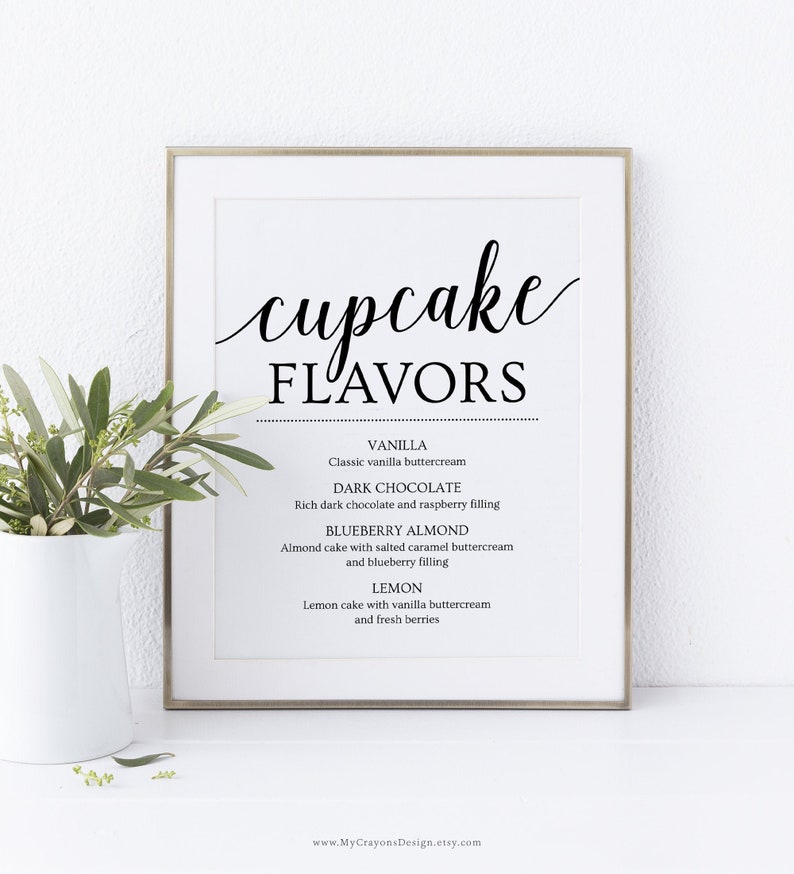 Cupcake Flavor Sign, Cupcake Sign Wedding, Dessert Table Sign, Printable Wedding Signs, Cupcake Menu Template image 1