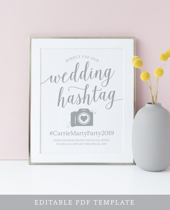 Wedding Hashtag Sign Printable / Modern Wedding Signs Gray / | Etsy