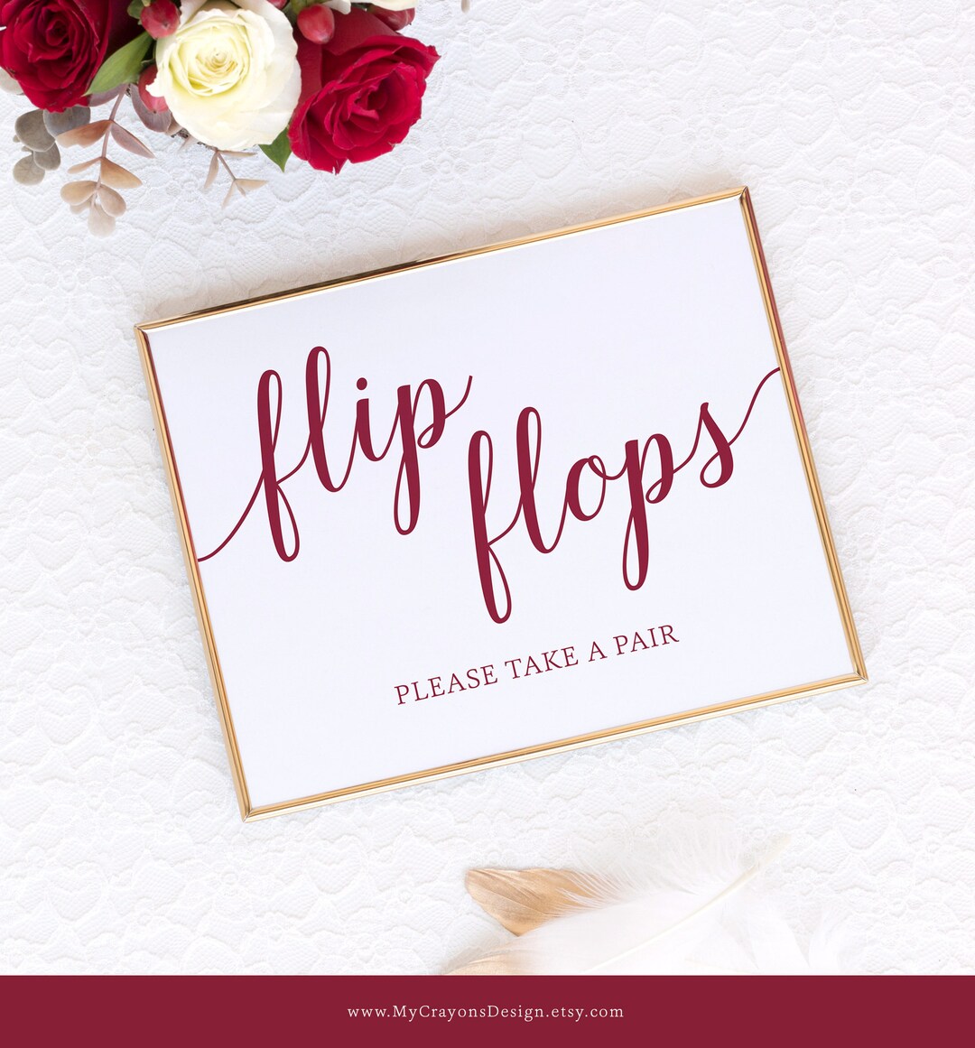 Wedding Flip Flop Sign / Printable Wedding Signs Burgundy / Dancing ...