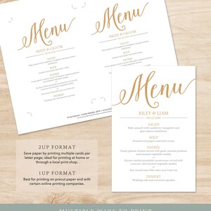 Gold Wedding Menu Cards, Rustic Wedding Menu Template Gold, Printable Menu Template image 5