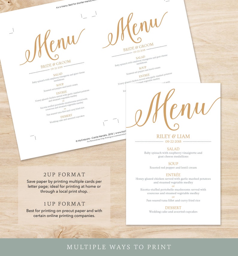 Gold Wedding Menu Cards, Rustic Wedding Menu Template Gold, Printable Menu Template image 5