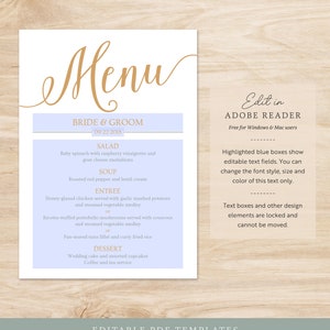 Gold Wedding Menu Cards, Rustic Wedding Menu Template Gold, Printable Menu Template image 3