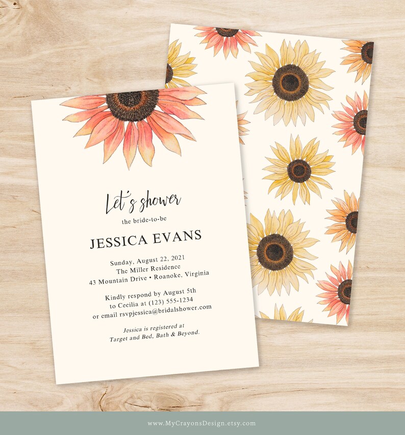 Sunflower Bridal Shower Invitation Template Printable Bridal Etsy