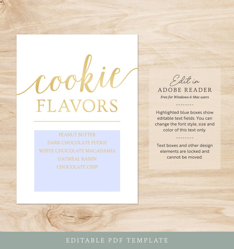 Dessert Table Sign / Cookie Bar Sign Template / Gold Wedding Decor / Printable Wedding Signs Gold image 2