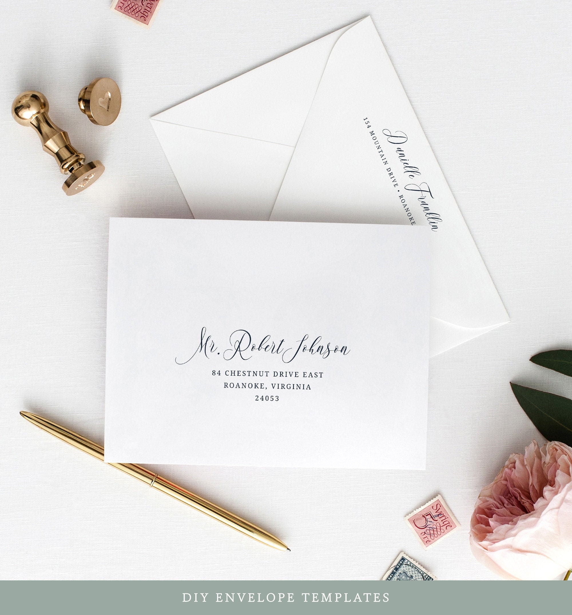 Calligraphy Wedding Envelope Template, Envelope Addressing Template,  Printable 
