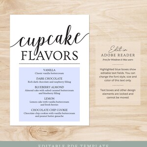 Cupcake Flavor Sign, Cupcake Sign Wedding, Dessert Table Sign, Printable Wedding Signs, Cupcake Menu Template image 2