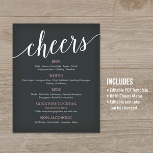Wedding Drink Menu Template, Bar Menu Wedding, Wedding Menu Template ...