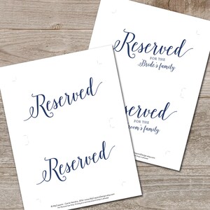 Navy Reserved Wedding Signs // Printable Reserved Sign, Reserved for ...
