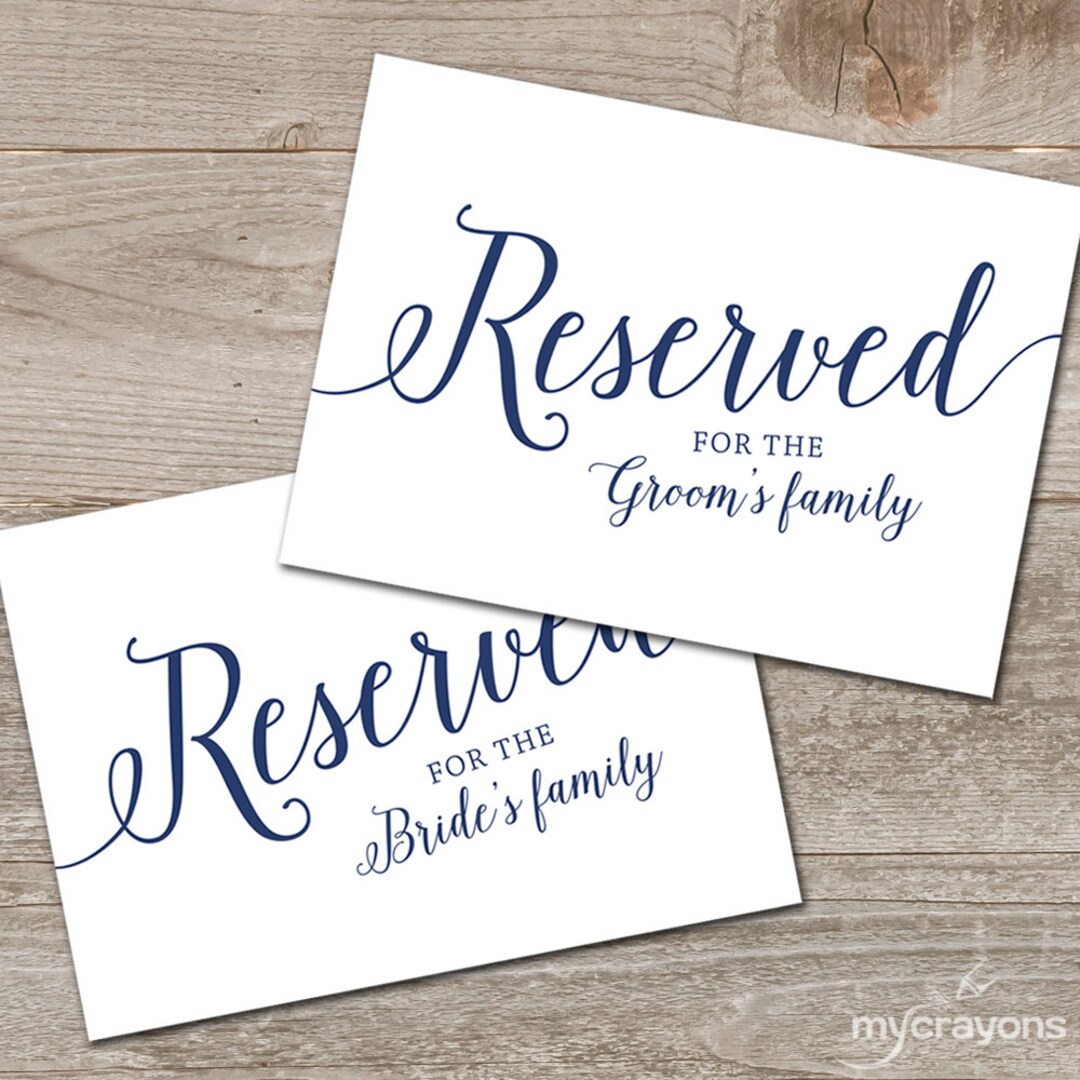 Navy Reserved Wedding Signs // Printable Reserved Sign, Reserved for ...