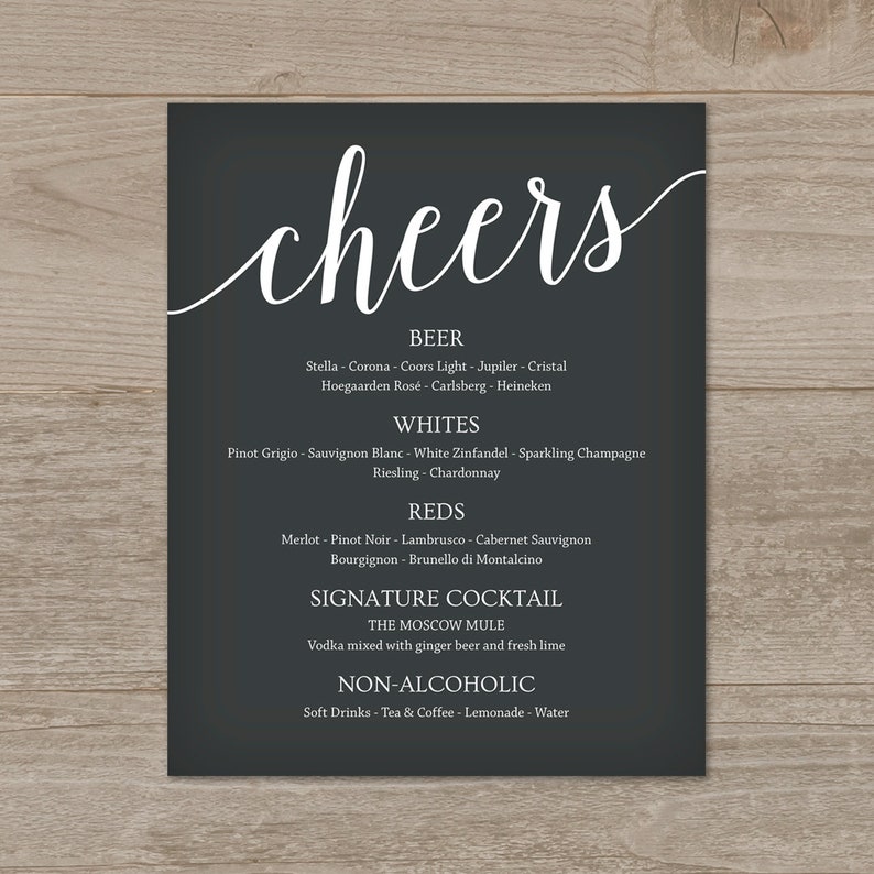 Wedding Drink Menu Template Bar Menu Wedding Wedding Menu