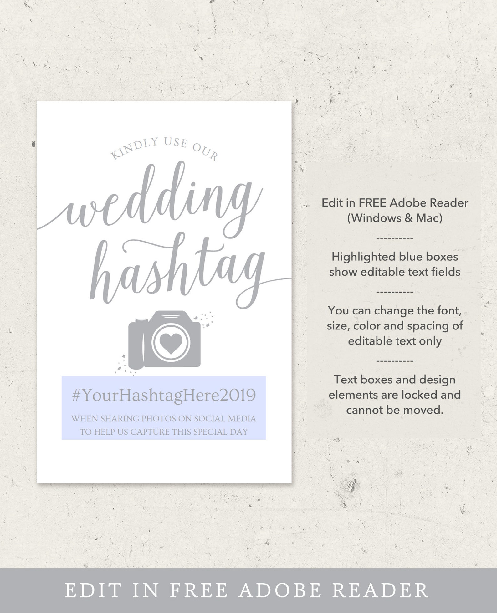 Wedding Hashtag Sign Printable / Modern Wedding Signs Gray / - Etsy