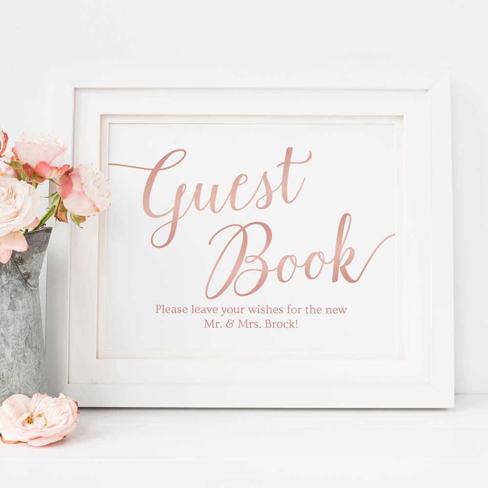 Rose Gold Guest Book Sign / Printable Wedding Guestbook Sign / Etsy
