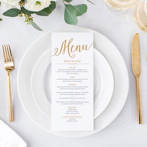 Gold Wedding Menu Cards, Rustic Wedding Menu Template Gold, Printable Menu Template image 8