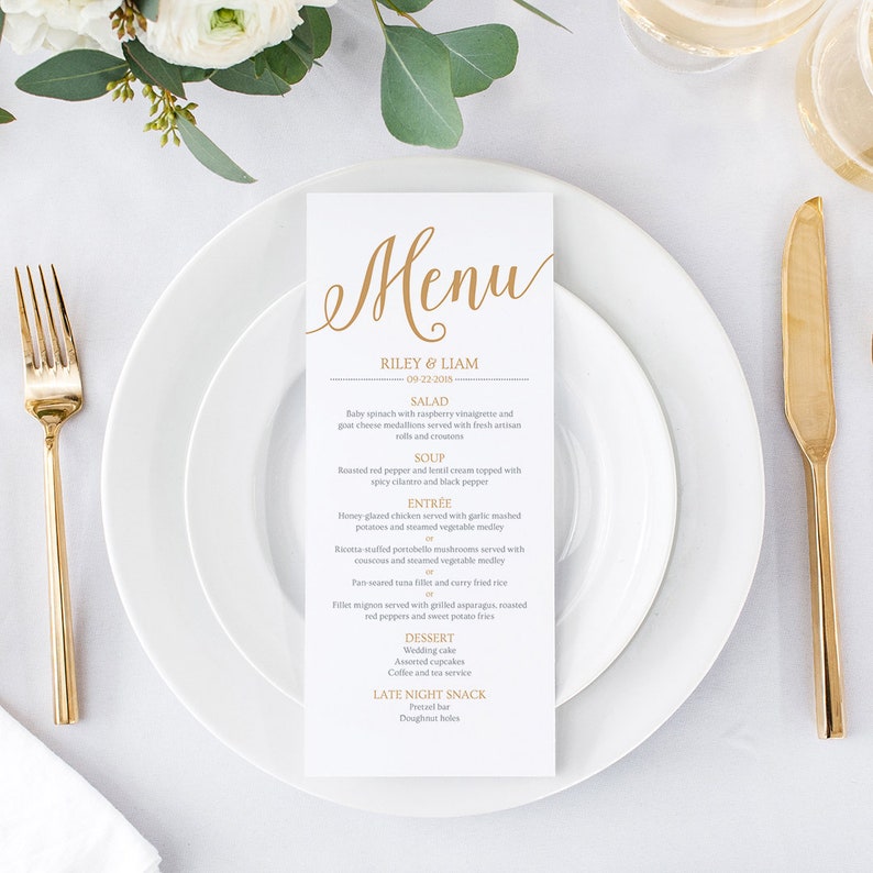 Gold Wedding Menu Cards, Rustic Wedding Menu Template Gold, Printable Menu Template image 8